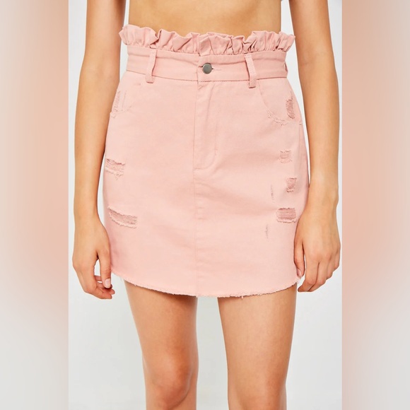 Hayden Dresses & Skirts - NWT Hayden Distressed Paperbag Denim Skirt Pink Size M